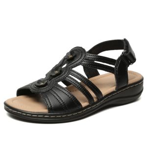 Womens Sandals Flats Comfort Leather Walking Orthopedic Sandals Casual Summer Shoes with Arch Support for Dressy Beach Hiking