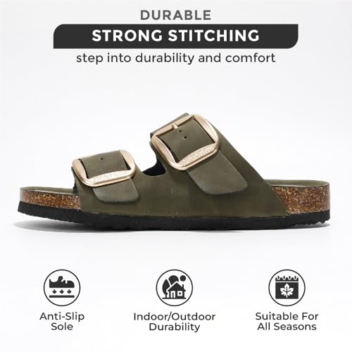 Genuine Leather Flat Sandals for Women 2025 Comfortable Beach Essentials Womens Sandals Memory Foam Vacation Essentials Slides