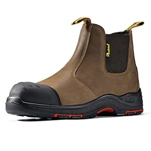 Mens Work Boots Steel Toe Chelsea Safety Boots Cow Leather Waterproof Lightweight Working Shoes