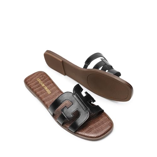 Women's Slip-on Slides Open Toe Dressy Flat Slide Sandals Fashion Classic Summer Beach Slippers
