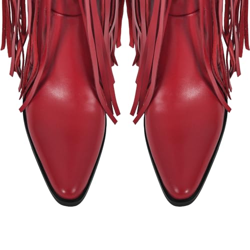 Fringe Thigh High Boots with Tassels Western Cowboy Boots Zip Up Wide Calf Sock Booties