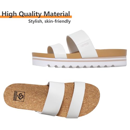 Flatform Platform Sandals Women Arch Support Beach Slides Orthotic Summer Causal Cork Footbed Adjustable Lightweight Thick Sole