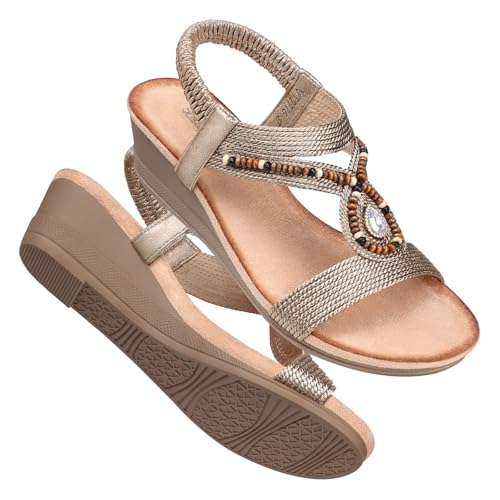 Womens Wedge Sandals Low: Elastic Ankle Strap Wedge Sandals