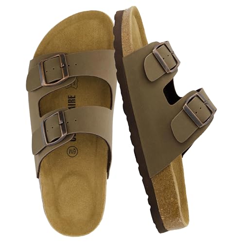 Lane Cork Footbed Sandals for Women – Comfortable Double Buckle Slip-On with Genuine Suede Footbed & Arch Support Slides for