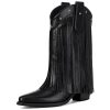 Fringe Cowboy Boots for Women – Mid Calf Cowgirl Boots with Star Studded, Pointed Toe and Chunky Heel, Perfect for Country Music