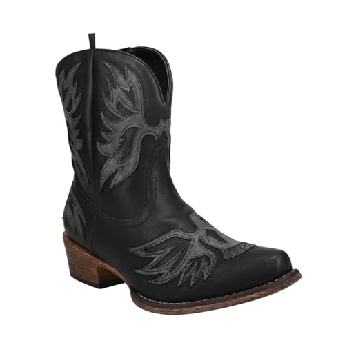 Womens Amelia Tooled Inlay Snip Toe Casual Boots Ankle Low Heel 1-2" - Brown