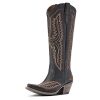 Womens Casanova Embroidered Snip Toe Zippered Casual Boots Knee High Mid Heel 2-3" - Black