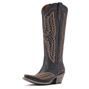 Womens Casanova Embroidered Snip Toe Zippered Casual Boots Knee High Mid Heel 2-3" - Black