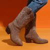 Cowboy Boots for Women Classic Embroidered Pointy Toe Cowgirl Boot, Western Mid Calf Side Zipper Chunky Heel Cowgirl Boots