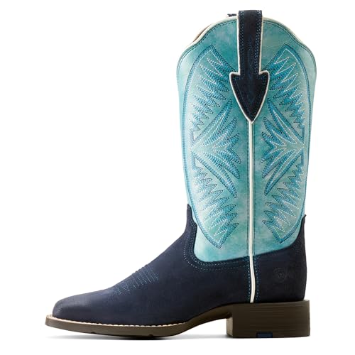 Womens Round Up Ruidoso Embroidery Metallic Square Toe Casual Boots Mid Calf Low Heel 1-2" - Brown