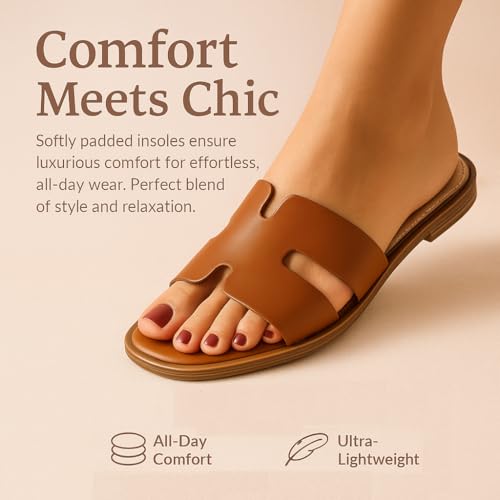 Voyage Cutout Strap Slides for Women, Slip On Summer Flats, Trendy Footwear, Comfortable Vacation Style Sandals for Women 2025