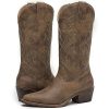 Women's Mid Calf Western Cowboy Boots Cowgirl Boots for Women with Floral Embroidery Side Zipper Chunky Heel