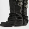 Fold Over Knee High Boots Slouch Boots for Women Chunky Goth Platform Boots,2 inch Heel Wide Calf Long Boots Square Toe Riding