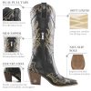 Womens Wide Calf Cowboy Boots Classic Western-Style Cowboys Boots for Women Pointed Toe Womens Cowgirl Boots with Chunky Heel