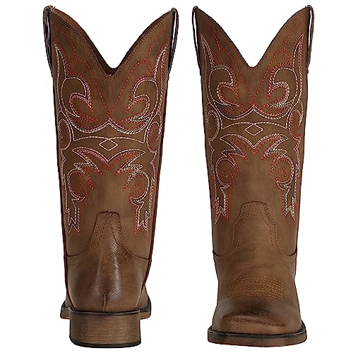 Women's Wide Width Cowboy Boots Square Toe Mid Calf Western Cowgirl Boots