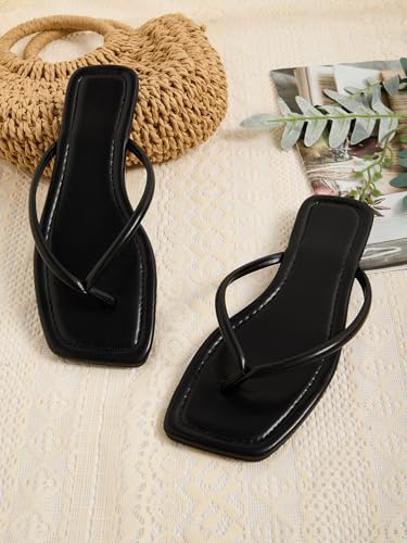 Women's Square Open Toe Flip Flop Minimalist Thong Flat Sandals Slide On Summer Vacation 2025 Dressy Shoes