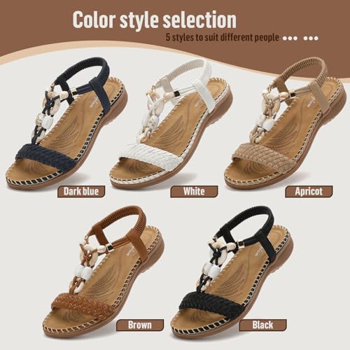Women Sandals Arch Support Handmade Bohemian Braided Flat Sandals Comfort Walking Beach Ankle Elastic Summer Shoes