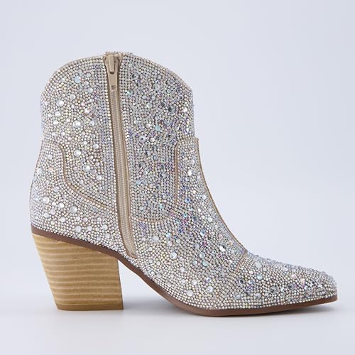 Women's Bravo Rhinestone Western Boots with +Memory Foam, Sparkly Cowboy Ankle Booties