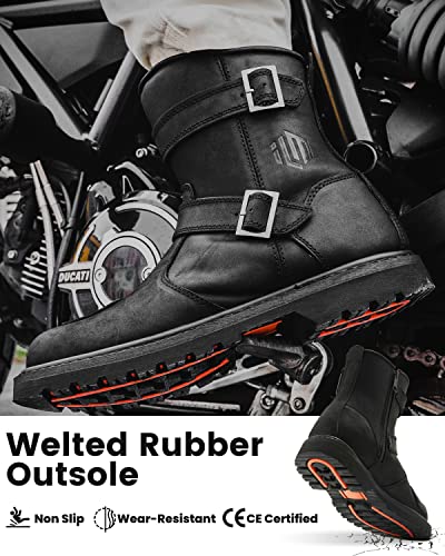 Leather Motorcycle Boots Protective Footwear with Side Zipper Motocross Riding Boot for Combat Tactical Hiking Men Women