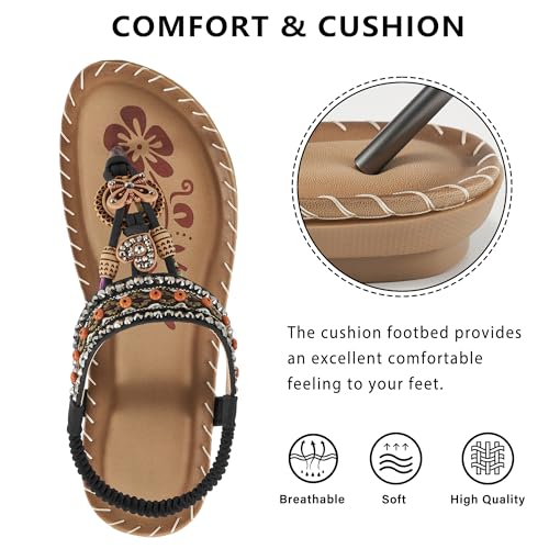 Sandals Women Dressy Flats: Bohemian Flat Sandals for Women Comfortable Summer Casual Flip Flops Elastic Ankle Strap