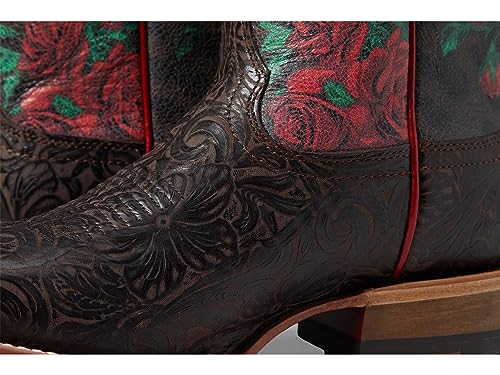 Women's Frontier Farrah Western Boot - Chocolate Floral Emboss/Wild Rose Print, 9.5 Medium