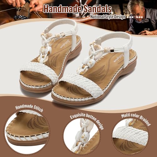 Women Sandals Arch Support Handmade Bohemian Braided Flat Sandals Comfort Walking Beach Ankle Elastic Summer Shoes