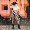 Fringe Cowboy Boots for Women – Mid Calf Cowgirl Boots with Star Studded, Pointed Toe and Chunky Heel, Perfect for Country Music