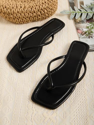 Women's Square Open Toe Flip Flop Minimalist Thong Flat Sandals Slide On Summer Vacation 2025 Dressy Shoes
