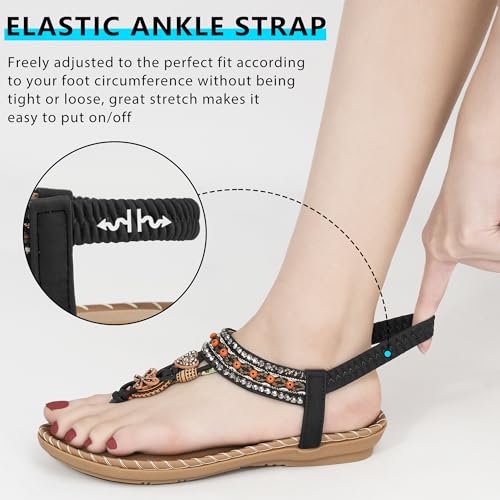 Sandals Women Dressy Flats: Bohemian Flat Sandals for Women Comfortable Summer Casual Flip Flops Elastic Ankle Strap