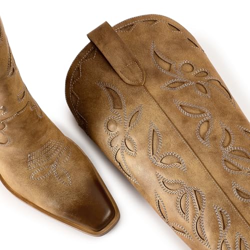 Knee High Cowboy Cowgirl Boots for Women, Western Boots with Pull On Tab, Chunky Heel Design, Unique and Stylish