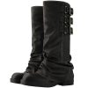 Fold Over Knee High Boots Slouch Boots for Women Chunky Goth Platform Boots,2 inch Heel Wide Calf Long Boots Square Toe Riding