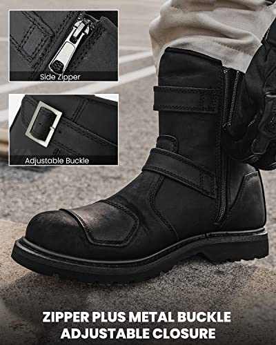 Leather Motorcycle Boots Protective Footwear with Side Zipper Motocross Riding Boot for Combat Tactical Hiking Men Women