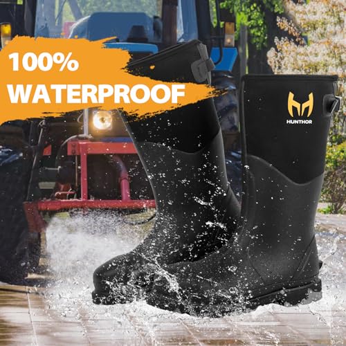 Rubber Work Boots, Puncture-Proof with Steel Toe & Shank, Waterproof Insulated 6mm Neoprene Hunting Boots for Farming,