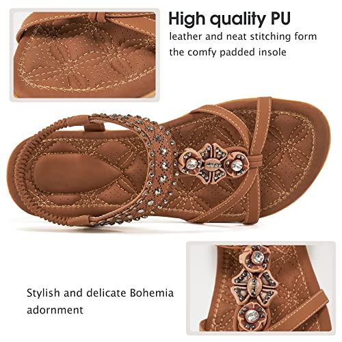 Womens Sandals Shoes Comfort Walking with Non Slip on Casual Summer Beach Shoes Dress Ankle Elastic Jeweled Bohemian Flats