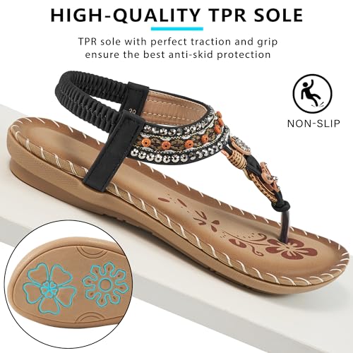 Sandals Women Dressy Flats: Bohemian Flat Sandals for Women Comfortable Summer Casual Flip Flops Elastic Ankle Strap